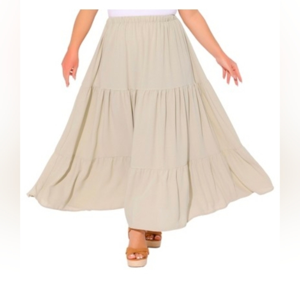 Agnes Orinda Plus Size Women's Swing Maxi Skirt Elastic High Waist Boho Flowy